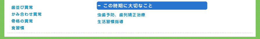 歯並び異常
かみ合わせ異常
骨格の異常
食習慣